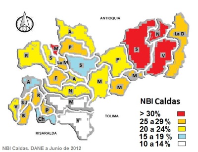 Mapa de NBI en Caldas - 2012