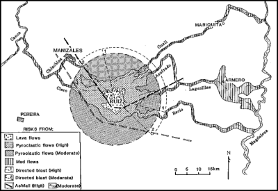 Ruiz Volcano - Volcanic Risk Map 1985